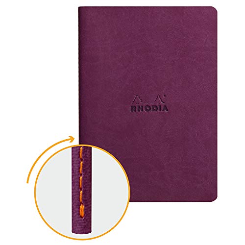 Clairefontaine Rhodiarama – Libreta grapada, textil, 64 páginas Dot de lunares marfil A5, 14,8 x 21 cm, 90 g, color morado oscuro