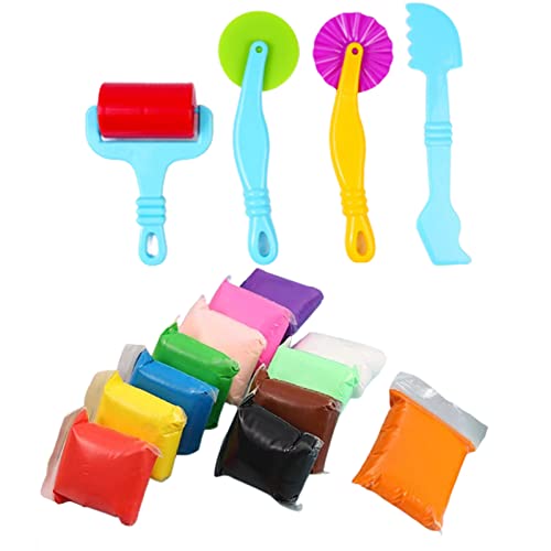Juego de 4 cortadores de masa Play Doh, cinturón de herramientas de 12 colores, secado al aire, ultra ligero, kit de arcilla para modelar bricolaje, kit de arcilla seca para niños y niñas (color al