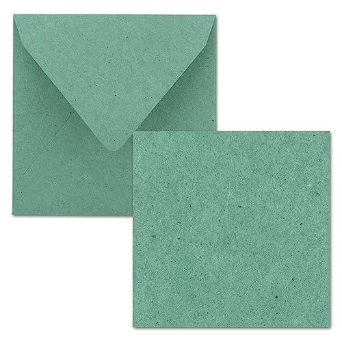Juego de tarjetas individuales cuadradas de 15 x 15 cm, con sobres de carta, papel de estraza, 25 unidades, para tarjetas de felicitación y más, color verde eucalipto