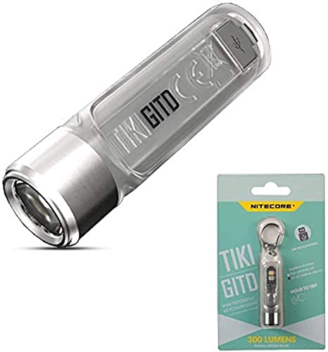 Nitecore TIKI GITD – Mini linterna – Fosforescente – Recargable 300 lúmenes – LED con luz ultravioleta – Linterna – Llavero impermeable IP66 NCTIKIGITD gris