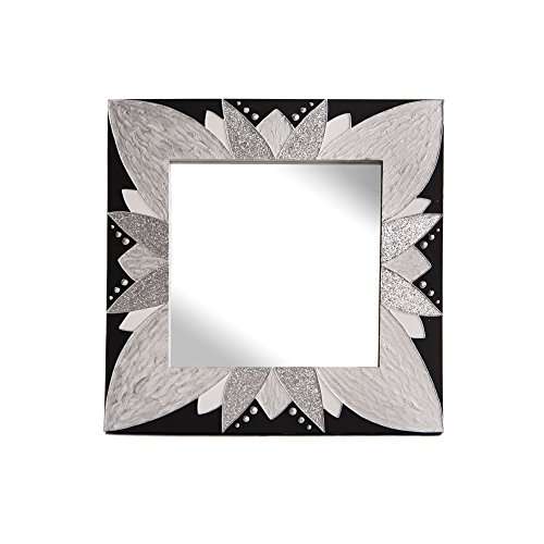 Lohoart L-1250-3 - Espejo sobre Lienzo Pintado Artesanal, Espejo Pared Color Negro y Plata, Medidas: 80X80X15 cm