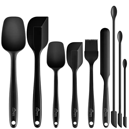 Hotec Espátulas de silicona para hornear, cocinar y mezclar, resistentes al calor, antiadherentes, de acero inoxidable fuerte, interior de silicona de grado alimenticio,9 Piezas-Negro