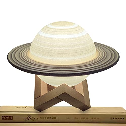 Lecerrot Luz de la lámpara de Saturno - Lámpara Saturno de 16 colores - Luz de lámpara Saturno 3D con soporte y control remoto, luz de noche de luna con control táctil recargable para mujeres