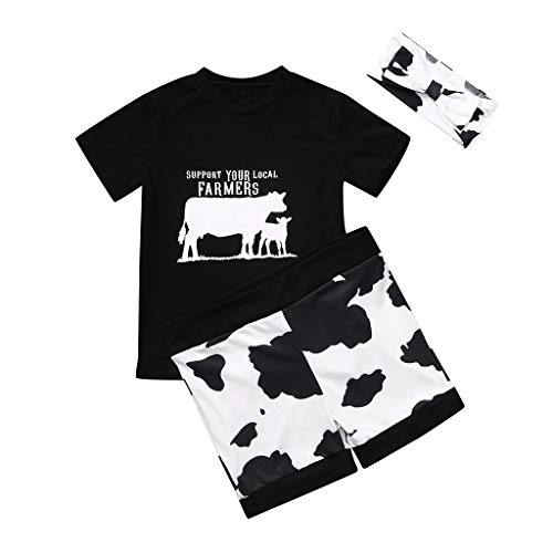 Zylione Conjunto de pantalones cortos para niña + camisa de bebé + diadema de vaca, ropa de letras, trajes y conjunto para ir a casa para bebé niña