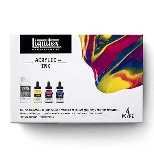 Liquitex Ink - tinta acrílica Profesional, Set arte fluido colores primarios - 3 tintas acrílicas extrafinas de 30ml + 1 pouring medium de 118ml