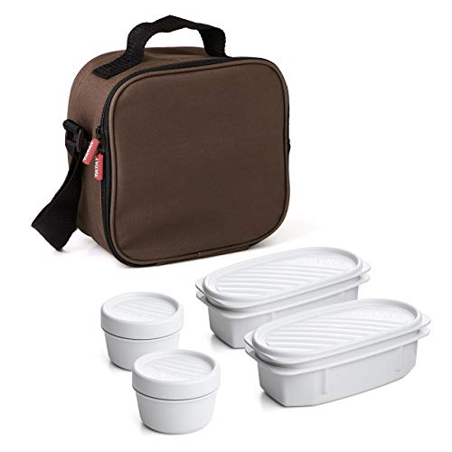 Tatay Urban Food Casual, Bolsa Térmica Porta Alimentos, 3L de Capacidad, con 4 Tuppers Herméticas (2 x 0.5L, 2 x 0.2L), Color Marrón. Medidas 22.5 x 10 x 22 cm