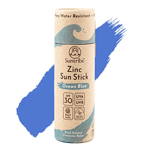 Stick Solar Mineral Zinc Natural FPS 30 Suntribe / 30 g, Azul Océano, Ecológico - 100% Natural, Seguro para Arrecifes, Filtro Mineral UV - Muy Resistente al Agua - Ganador Beauty Shortlist Awards 2022