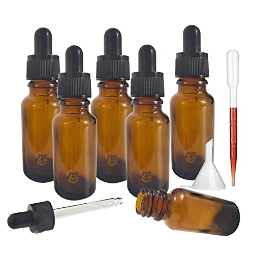 Furnrubden Botella de cristal ámbar de 20 ml con pipeta cuentagotas, Botellas de pipeta con pipeta de vidrio para aceites esenciales, perfumes, mezclas de aromaterapia - 6Pcs