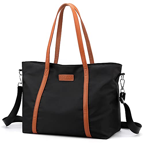 zhongningyifeng Bolsa de transporte para mujer de nailon de 15,6 pulgadas, portátil, bolso de hombro, bolso de mano para trabajo de viaje, Negro , Large