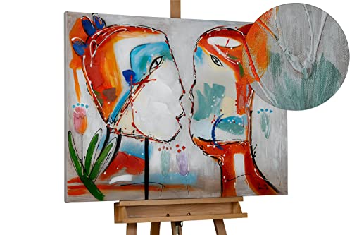 Kunstloft Cuadro decorativo | 100% PINTADO A MANO | 100x75cm | Pintura 'Un pacto por la vida' | Rostro | Multicolor | Cuadro moderno en lienzo