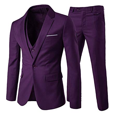 Allthemen Traje Suit Hombre 3 Piezas Chaqueta Chaleco pantalón Traje al Estilo Occidental violáceo XL