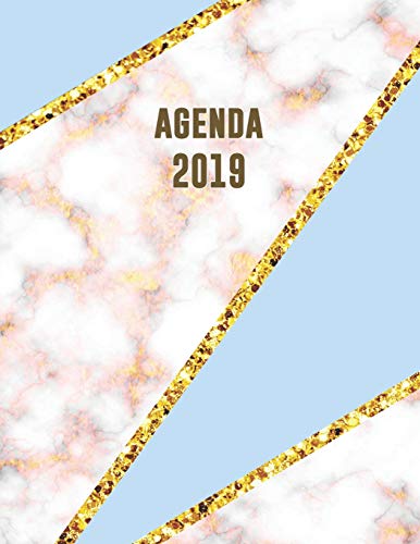 Agenda 2019: Semana Vista | Mosaico de Mármol Azul Cian Rosa y Oro | Organizador Día Página Español | 52 Semanas Enero a Diciembre 2019 (Agenda Organizador Planificador)