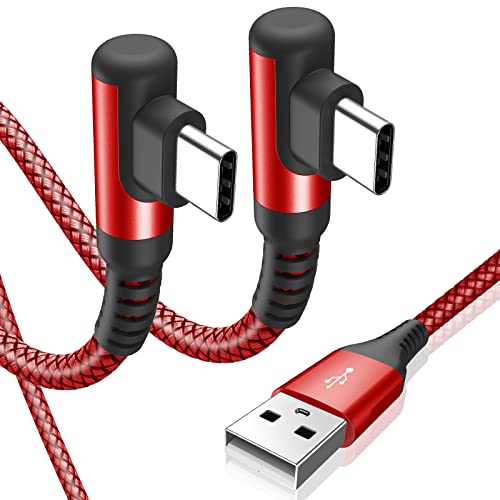 sweguard Cable USB Tipo C, 2 Pack 2m Cargador Tipo C Carga Rápida, Cable USB C Acodado Nylon Trenzado para Móvil USB C Galaxy Note S20 A70 A21 A51, Xiaomi 10 11, Redmi Note 9 8, Huawei P40 P30-Rojo