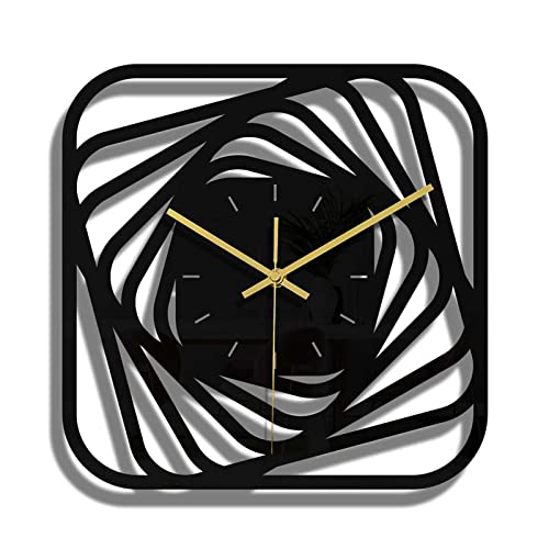 BTZHY Reloj de Pared,Reloj de Pared Digital 3D, Reloj de salón de acrílico Negro, Reloj de Cuarzo silencioso con batería, Cuadrado, decoración de Pared Sencilla para el hogar