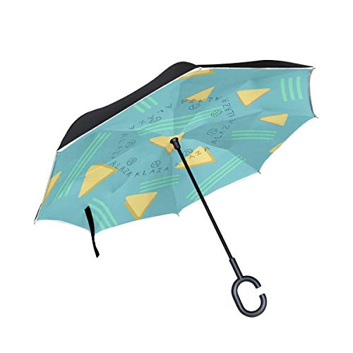 MONTOJ Paraguas de Doble Capa con patrón en Forma de C para Dibujar con Manos Libres, Plegable, a Prueba de Rayos UV, invertido con asa