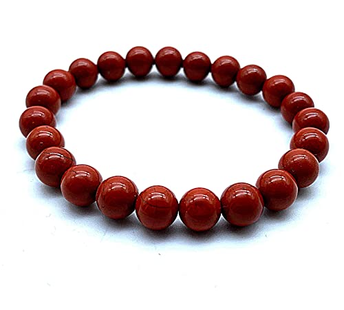 DOJA Barcelona | Pulsera de Jaspe Rojo | Bolas de 8mm | Pulseras Elasticas Minerales Naturales, Piedras Energeticas, Cristales Curativos | Minerales y Piedras Curativas Hombre y Mujer