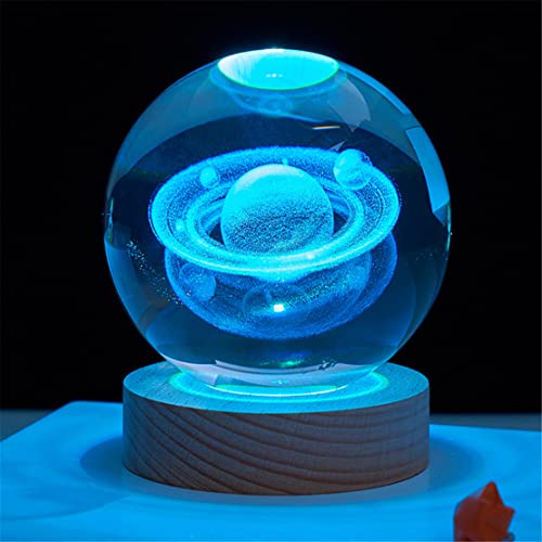 3d Model Of Galaxy Crystal Ball, 7 Colors Changing Light With Led Base, 8cm Planets Model, Creative Night Scene Astronomy 3D Luminous Night Light, Home Decorative Valentine's Day Gifts (Saturn)