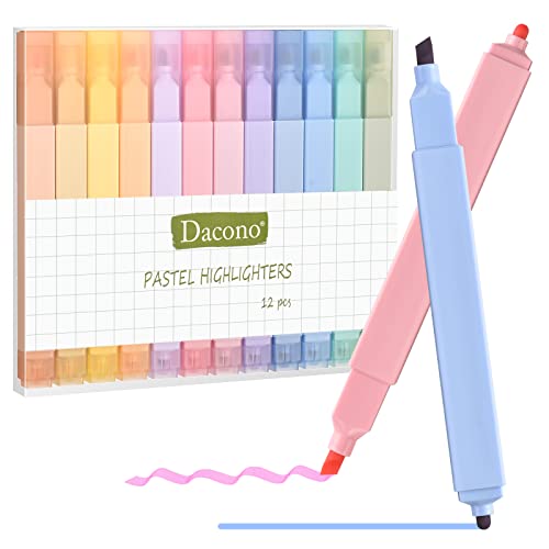 Dacono rotuladores de doble punta, 12PC Estética Resaltadores Colores Surtidos Pastel Set,No Bleed Square Highlighters para Diario Planificador Escuela Material de Oficina