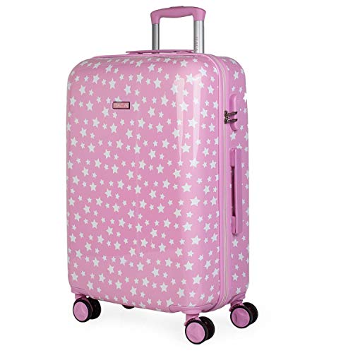 ITACA - Maletas de Viaje Infantiles Mediana. Maleta Niña e Niño 4 Ruedas. Maletas Medianas de Material PC Resistentes y Ligeras. Maleta Niños con Ruedas 20kg, 65cm ITACA, Rosa