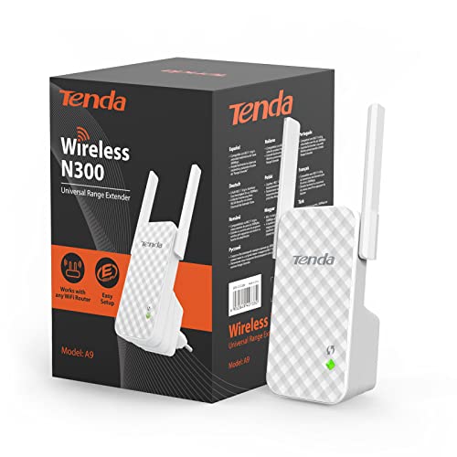 Tenda Amplificador WLAN universal A9 N300 con dos antenas para una cobertura máxima (300 Mbps, WPA, WPA2, compatible con todos los enrutadores WLAN comunes) blanco