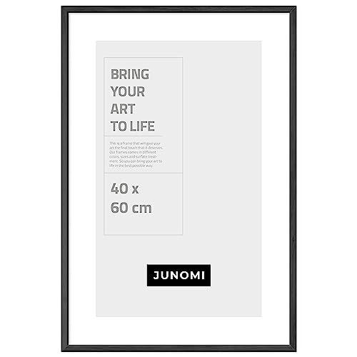 JUNOMI® Marco de fotos de madera negro de 40 x 60 cm, marco de fotos negro con cristal Plexi irrompible, marco de madera