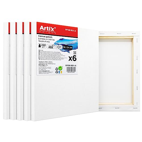 ARTIX - Set de 6 Lienzos para Pintar 18x24x1.5 cm, Paneles Imprimados, 100% Algodón, Lienzos Preestirados para Pintura Acrílica, Con Bastidor de madera, para Artistas Profesionales o Principiantes