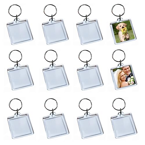 25 llaveros de acrílico transparente para fotos en blanco con forma cuadrada y marco de fotos llavero con inserción personalizada llavero a presión llavero ideal para regalo de bricolaje