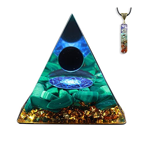 HCHL Pirámide de orgonita, Obsidian+ Malachite Pyramid Pyram Pyramid Crystal Energy Resin Orgone Pyramid Kit El Juego de pirámide de Cristal con generador de e