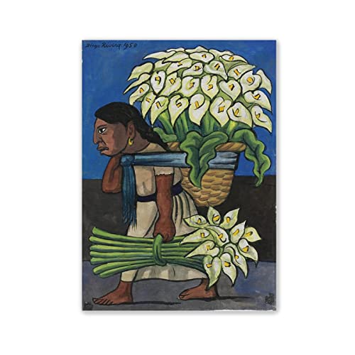 Diego Rivera Pintura Reproducción de Carteles Cuadro en lienzo-impresión Obras de Arte-Cuadros famosos impreso sobre lienzo(Mujer con calas en la espalda) 20x28cm(8x11in)sin marco