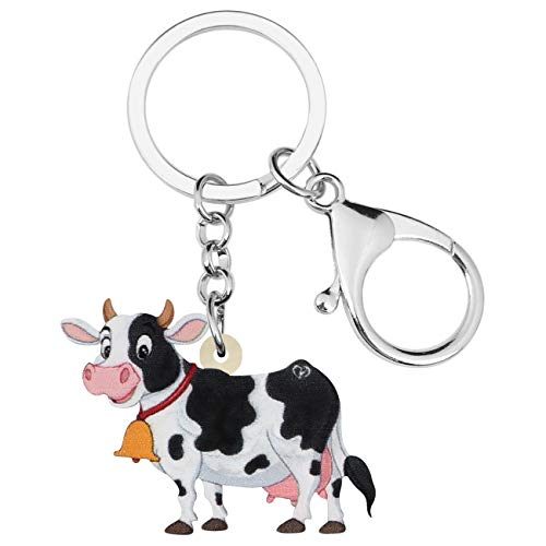 WEVENI - Llavero de acrílico de dibujos animados de granja de vaca lechera toro de vaca, anillos de pasto, joyería de animales para mujeres y niñas, bolsa de regalo