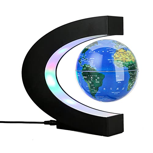 XUBX C Forma Globo Flotante de Levitación Magnética con Luces LED, Rotación del Mapa del Mundo, Mapa de Mundial Rotativo, Globos terráqueos para la Educación Inicio Oficina de Decoración Regalo