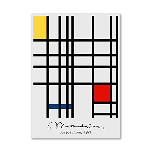 XCPORA Piet Mondrian Poster Amarillo Azul Rojo Arte Abstracto de la Pared Piet Mondrian Prints Piet Mondrian Canvas Painitng Home Wall Decor Picture 50x70cm Sin Marco