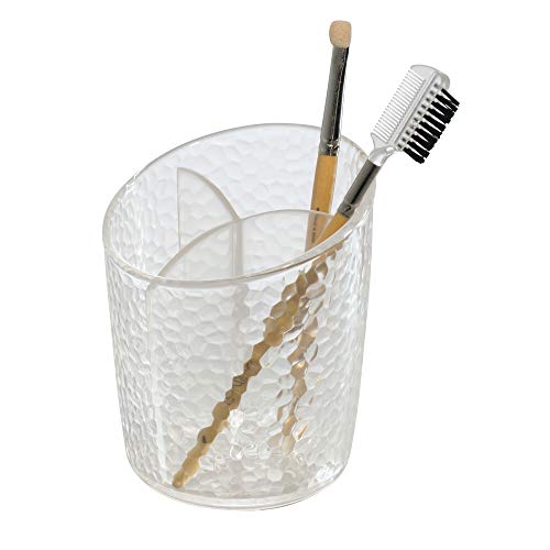 iDesign Organizador de maquillaje, pequeño vaso de baño de plástico para pinceles o máscara de pestañas, elegante portalápices para guardar cosméticos, transparente