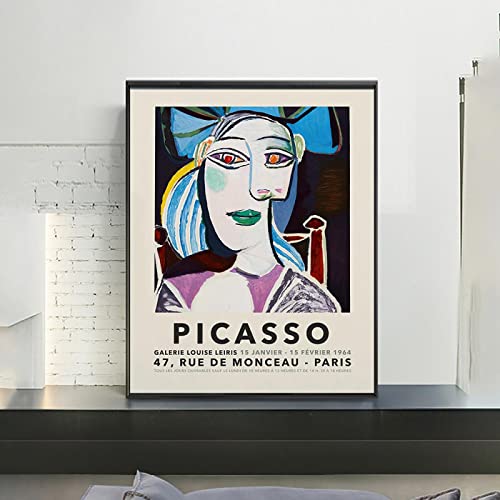 GEMMII Cuadro En Lienzo XXL - Pablo Picasso espejo cara línea arte lienzo impresión pintura abstracta chica Vintage cubismo pared póster imagen 80x120cm sin marco