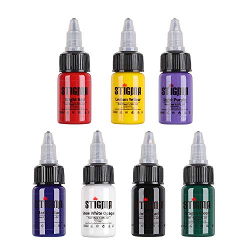 STIGMA Kit de Tintas para Tatuaje 15 ml 1/2 oz 7 Botellas Conjunto de Pigmentos para Tatuaje Tattoo Ink Set Primarios de 7 Colores Suministros para Tatuajes