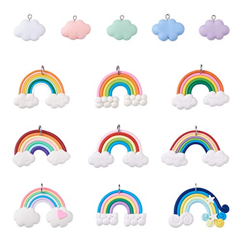 Beadthoven - 28 colgantes de resina con diseño de nube de arco iris Kawaii con cuentas de arcilla polimérica para joyas, llavero, accesorios para miniaturas