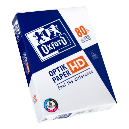 Oxford Papel para impresora y copia (500 hojas, 80 g/m², papel DIN A4), 1 paquete