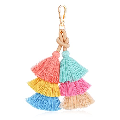 ABEILLO Llavero colorido bohemio con diseño de arco iris con pompón y borla para mujeres y niñas, Arco iris, Mini