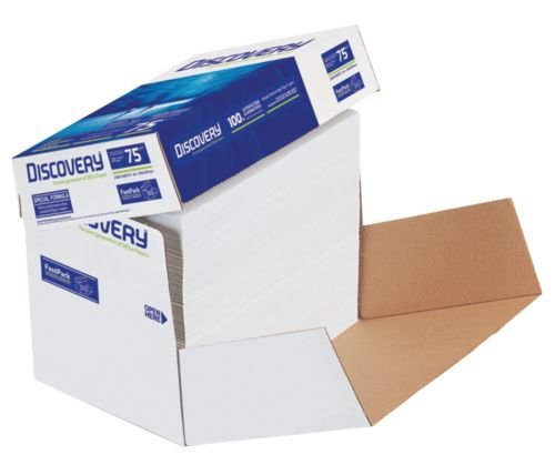 Papel fotocopiadora discovery fast pack din a4 75 gramos papel multiuso ink-jet y laser caja de 2500 hojas