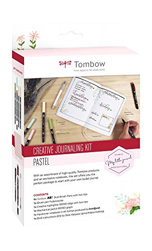 Tombow - Creative Journal Kit Pastel | Set de Papelería con Libreta, Rotuladores Pastel, Rotulador Caligrafia, Rotulador Fluorescente y Portaminas