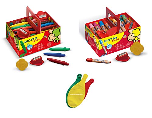 Giotto Be-bè - Juego de lápices de colores Maxi a partir de 2 años, 36 lápices de colores + 40 ceras Maxi + 5 globos Blumie