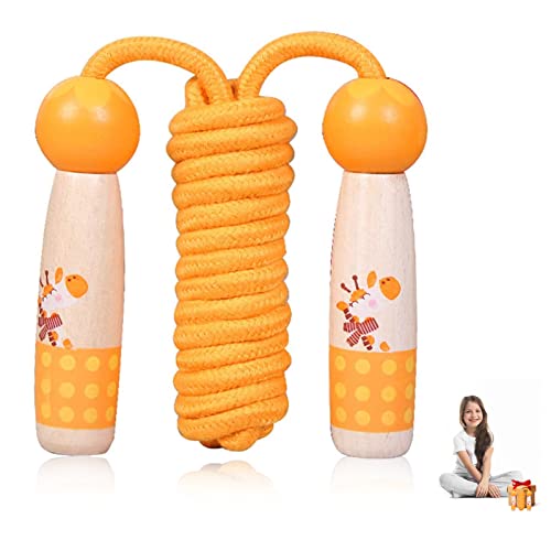 GUBOOM Cuerda para Saltar para Niños, Comba Saltar Ajustable con Lindo Mango de Madera de Dibujos Animados, Skipping Rope Kids Combas de Fitness para Niños y Niñas (naranja)