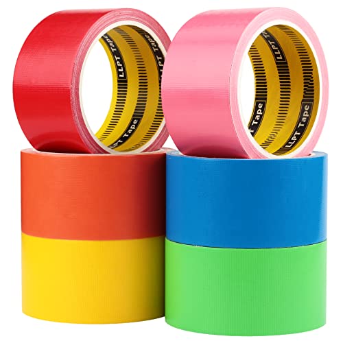 LLPT Cinta adhesiva 6 paquetes de colores surtidos premium de 5 cm x 9 m x 11 mil Incluido Azul Rosa Amarillo Verde Naranja Rojo (DT606)