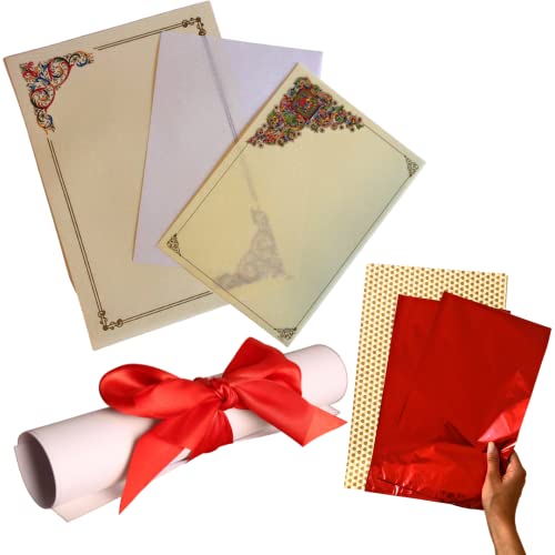 NARAMAKI® - Pergamino de escritura - 3 pergaminos + 3 sobres de regalo + cinta de regalo - Kit ideal para graduación, graduación, aniversario