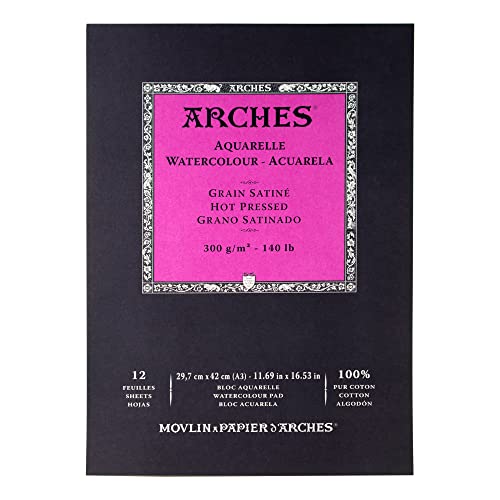 Arches Aquarelle 100% Satin 300g Bloc Encolado A3 12 hojas Blanco Natural