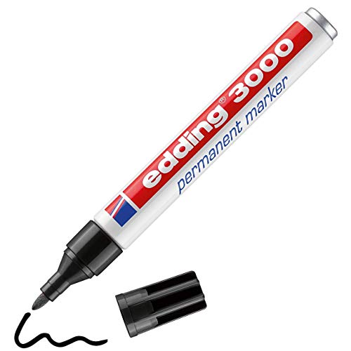 edding 3000 marcador permanente - negro - 1 rotulador - punta redonda 1,5-3 mm - indeleble de secado rápido - resistente al agua y a los borrones - cartón, plástico, madera, metal, tela - universal