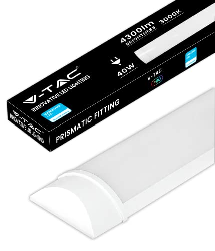 V-TAC Pantalla LED Luminaria 120 CM - 40W - Chip Samsung - Lámpara Rectangular 4300 Lumen IP20 para Pared, Garaje, Tienda - Tubo LED - Plafón LED Lineal - Luz Blanco Cálido 3000k