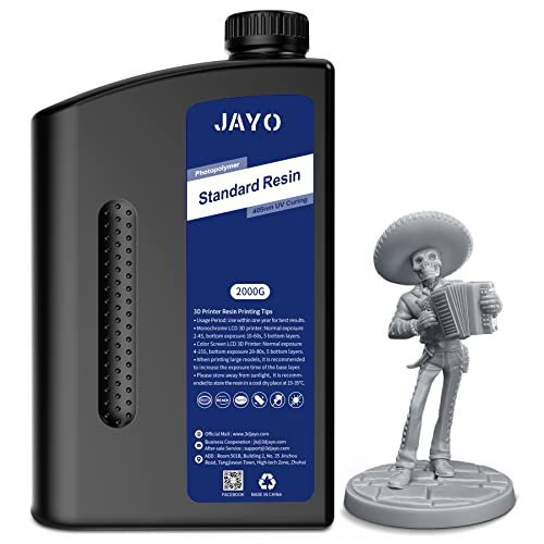 JAYO Resina para Impresora 3D 2KG, 405nm UV Estándar Resina Fotopolímera de Curado Rápido para Impresora 3D LCD DLP SLA 4K/6K/8K, Alta Precisión, Baja Contracción, Gris 2000g