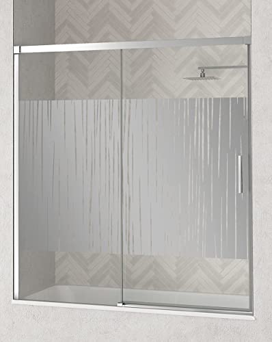 Mampara Bañera Frontal Corredera | Cristal templado de 6mm con ANTICAL | Frente de Bañera de 1 Fijo + 1 Puerta Corredera con Cierre Magnético | Altura 150cm | 165 cm (Adaptable 159-164cm), Serigrafía