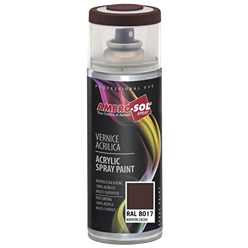 AMBRO-SOL - Pintura acrílica en spray, color Marron Cacao, RAL 8017, resultado profesional en múltiples superficies, exteriores e interiores, 400 ml